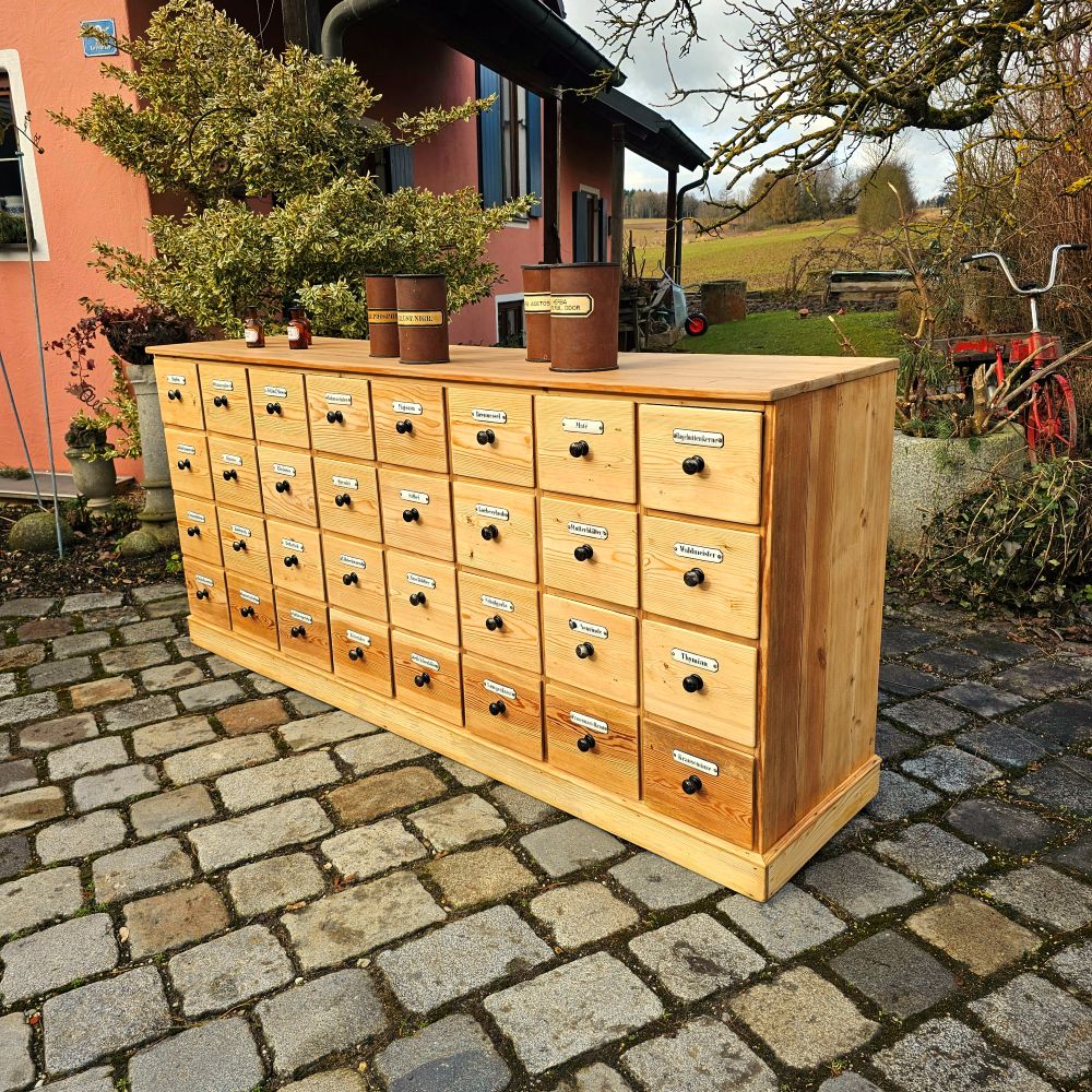 Alter antiker Apothekerschrank Apothekerkommode Schubladenschrank Drogerieschrank Sideboard - 211