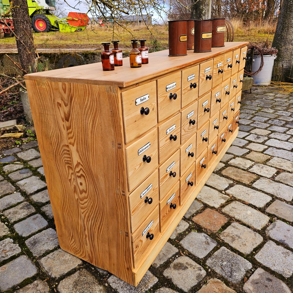 Alter antiker Apothekerschrank Apothekerkommode Schubladenschrank Drogerieschrank Sideboard - 211