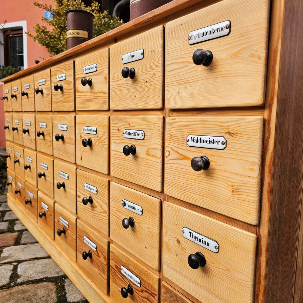 Alter antiker Apothekerschrank Apothekerkommode Schubladenschrank Drogerieschrank Sideboard - 211