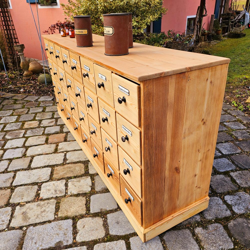 Alter antiker Apothekerschrank Apothekerkommode Schubladenschrank Drogerieschrank Sideboard - 211