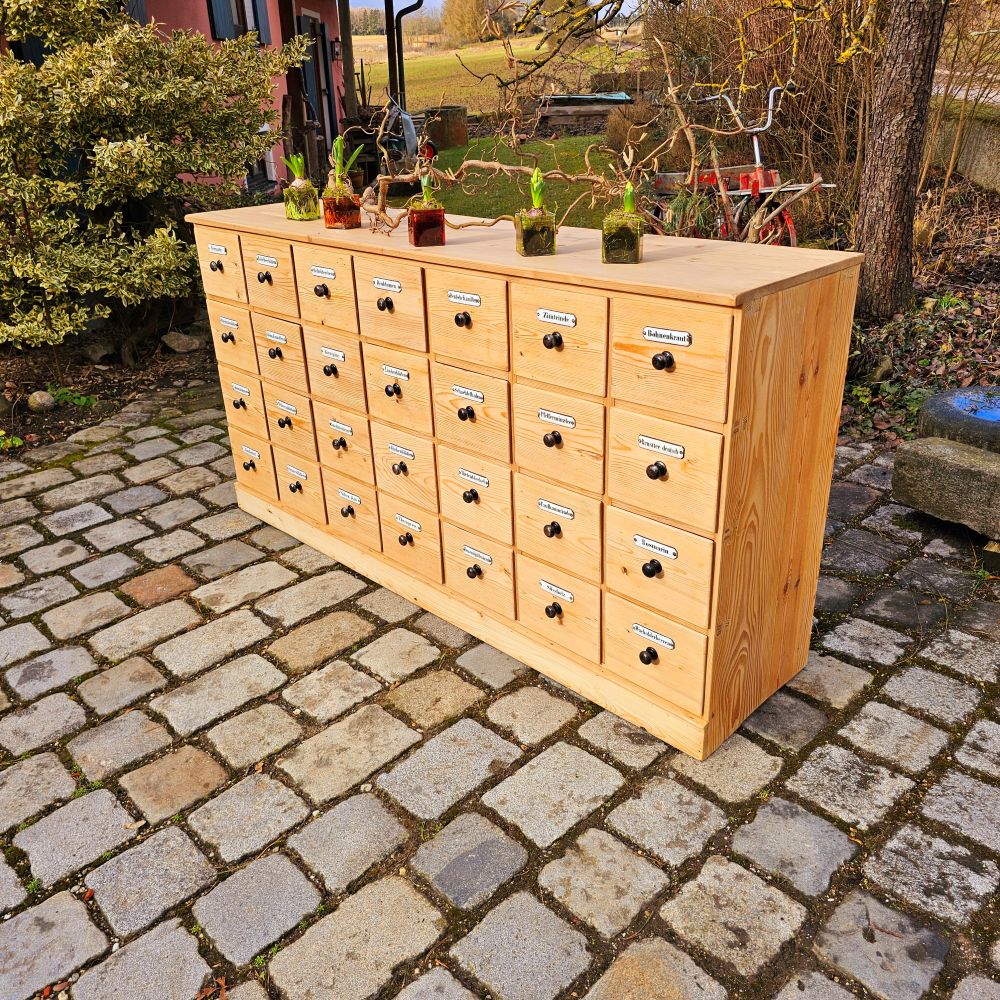 Alter antiker Apothekerschrank Apothekerkommode Schubladenschrank Drogerieschrank Sideboard - 212