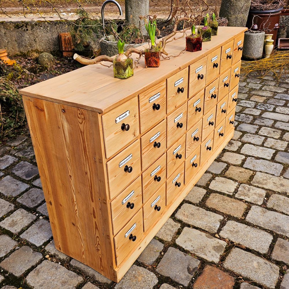 Alter antiker Apothekerschrank Apothekerkommode Schubladenschrank Drogerieschrank Sideboard - 212