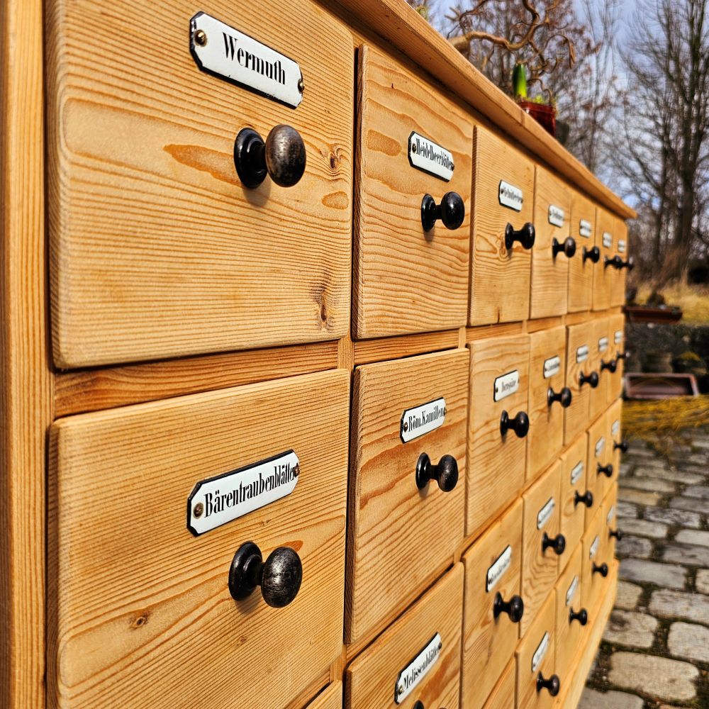 Alter antiker Apothekerschrank Apothekerkommode Schubladenschrank Drogerieschrank Sideboard - 212